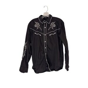 Coofandy‎ Button Down Shirt Men's Black Silver Rockabilly Punk Goth Emo Medium